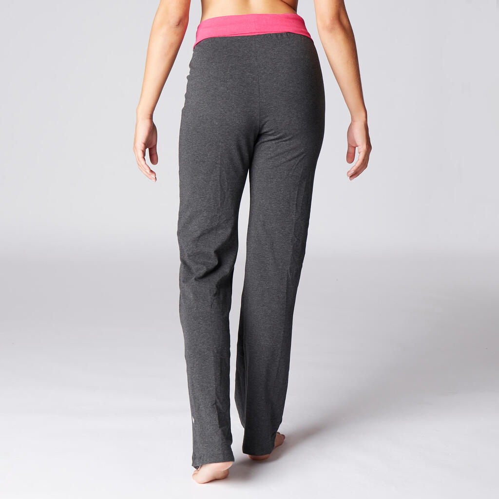 Yogahose sanftes Yoga aus Baumwolle aus biologischem Anbau Damen bordeaux/grau