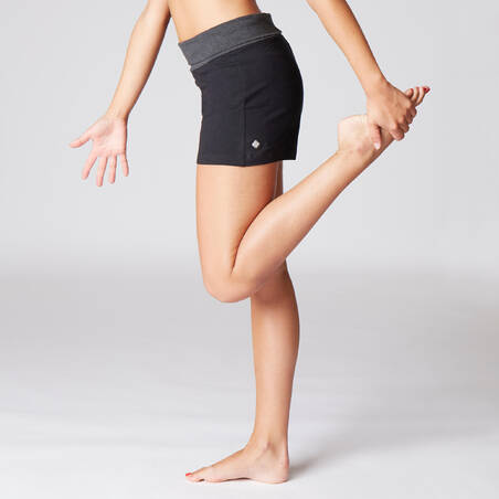 Women's Cotton Yoga Shorts - Black/Grey Marl