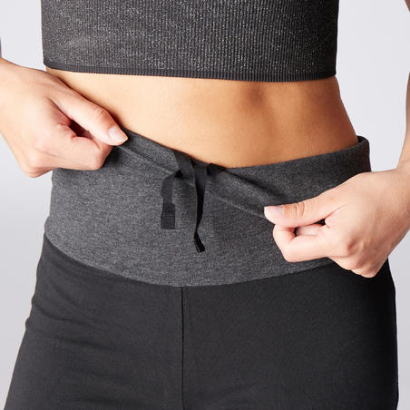 Celana Pendek Yoga Ringan Katun Organik Wanita - Hitam/Abu-abu berbintik