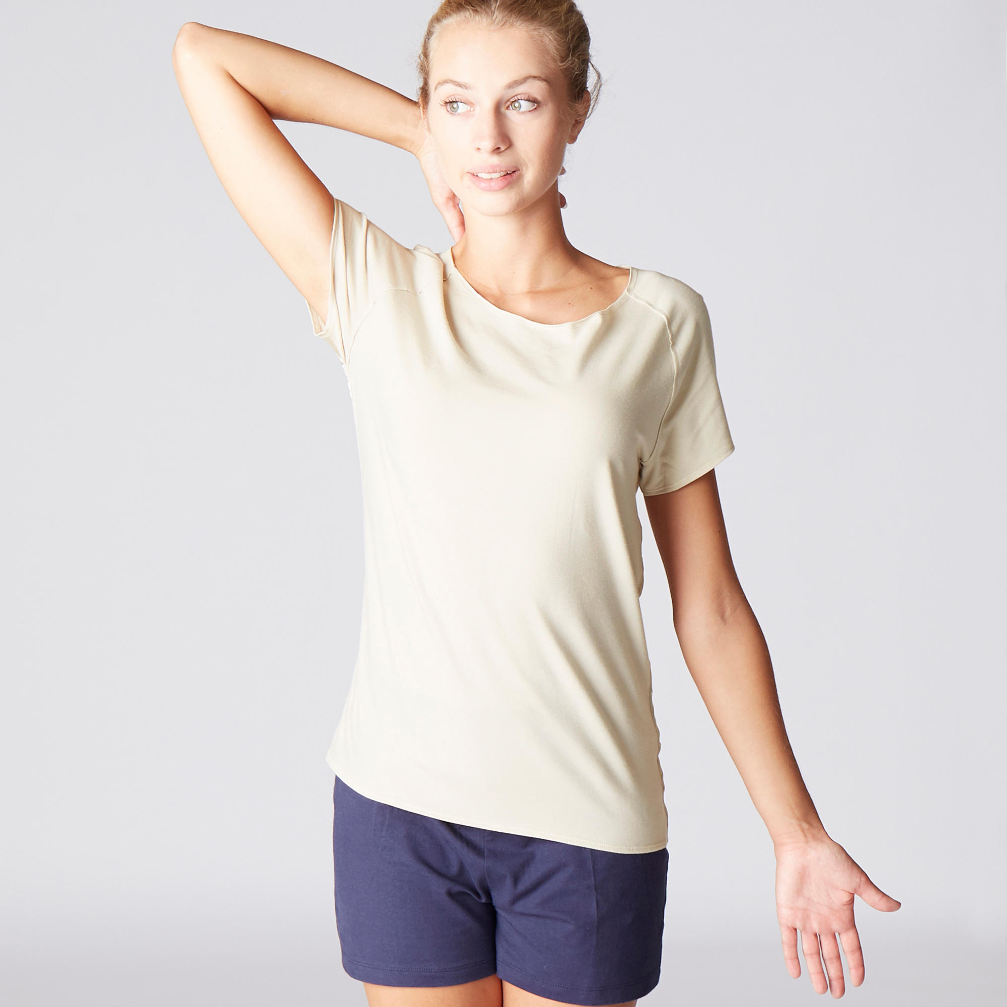 

Women's Gentle Yoga Organic Cotton T-Shirt - Beige -  By DOMYOS | Decathlon