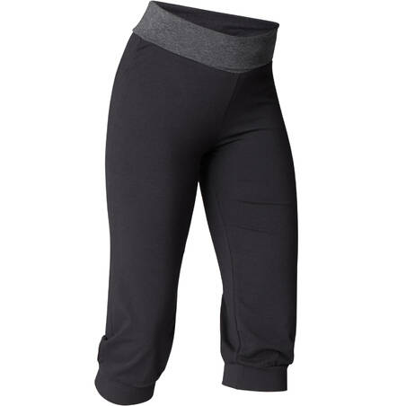 Women's Organic Cotton Gentle Yoga Cropped Bottoms - Hitam/Abu-abu