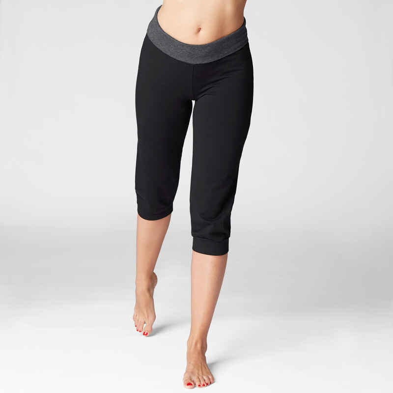 Women's Eco-Designed Cotton Yoga Cropped Bottoms - Black/Grey