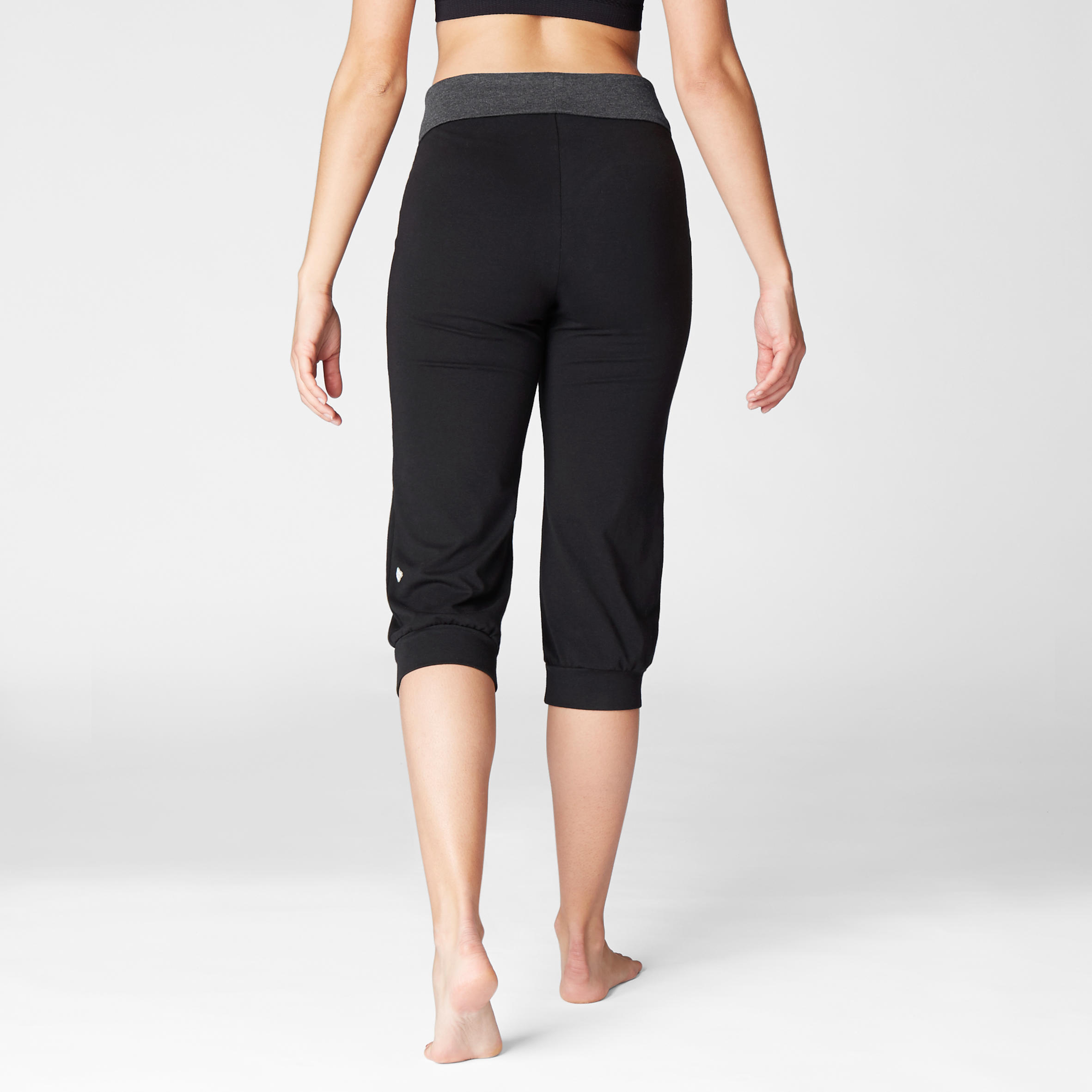 Women's Cotton Yoga Cropped Bottoms - Black/Grey 4/10