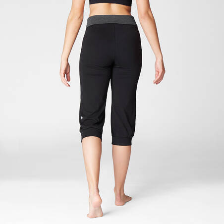 Women's Cotton Yoga Cropped Bottoms - Black/Grey