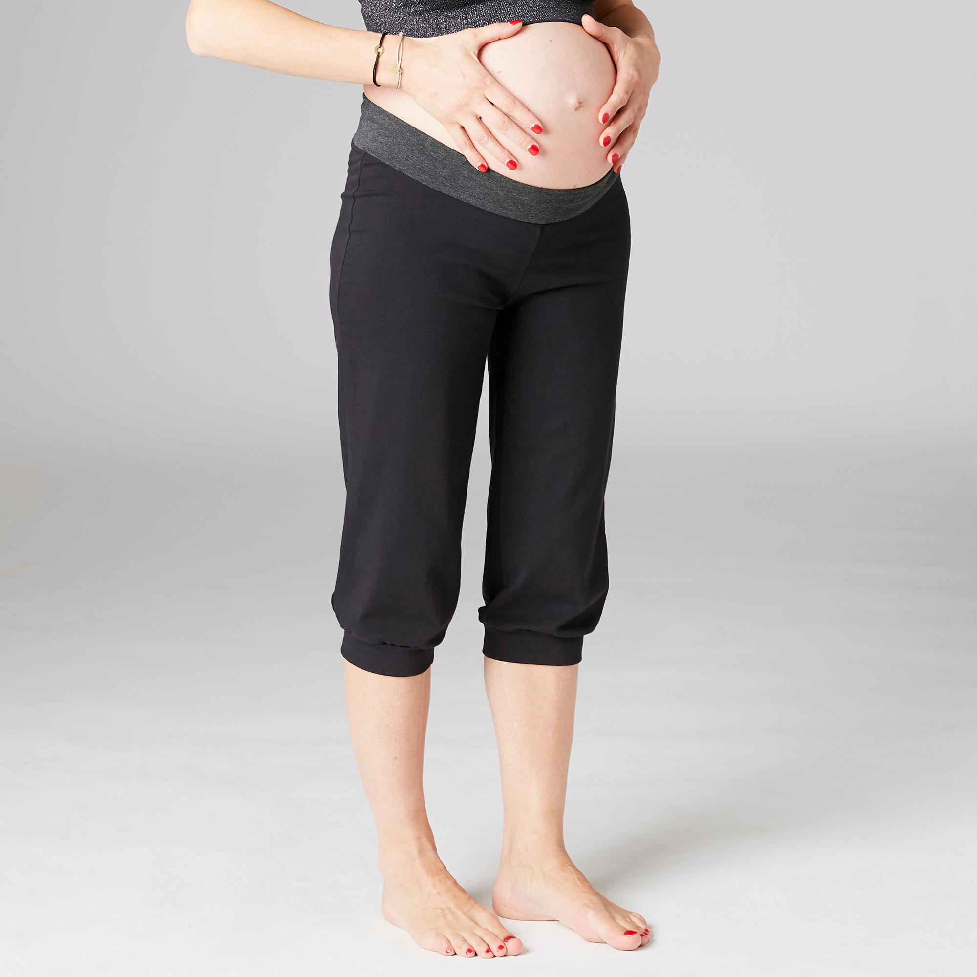 Women's Cotton Yoga Cropped Bottoms - Black/Grey 8/10