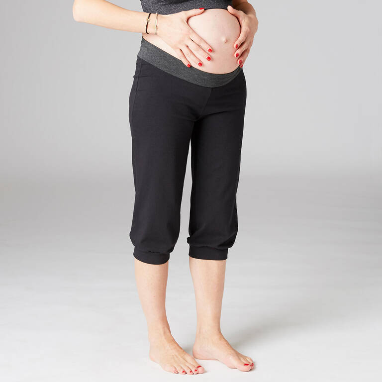 Women's Cotton Yoga Cropped Bottoms - Black/Grey - Decathlon