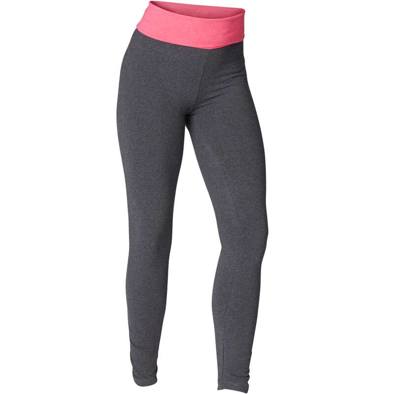 WOMAN YOGA APPAREL Fitness and Gym - Women's Yoga Organic Cotton Pants - Grey/Pink DOMYOS - Gym Activewear