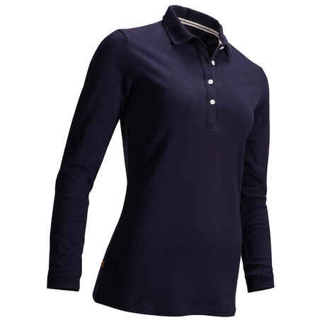 Women's golf long-sleeved polo shirt MW500 navy blue