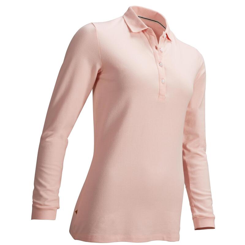 Polo de golf manches longues femme MW500 rose pale