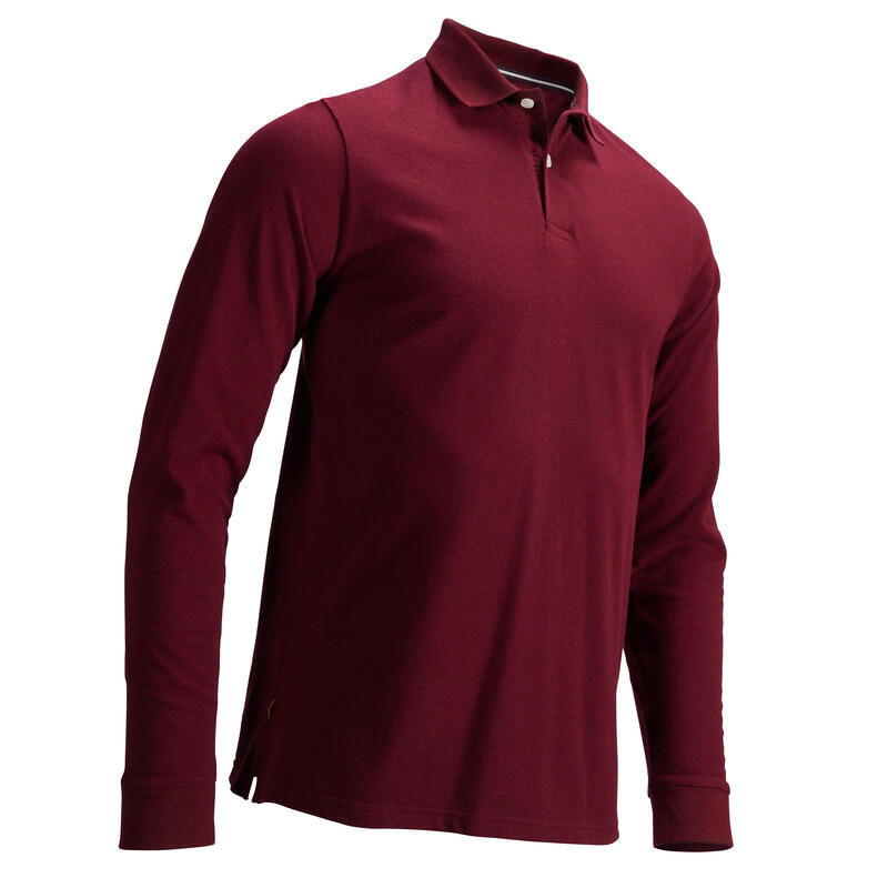 高爾夫長袖Polo衫－酒紅色
