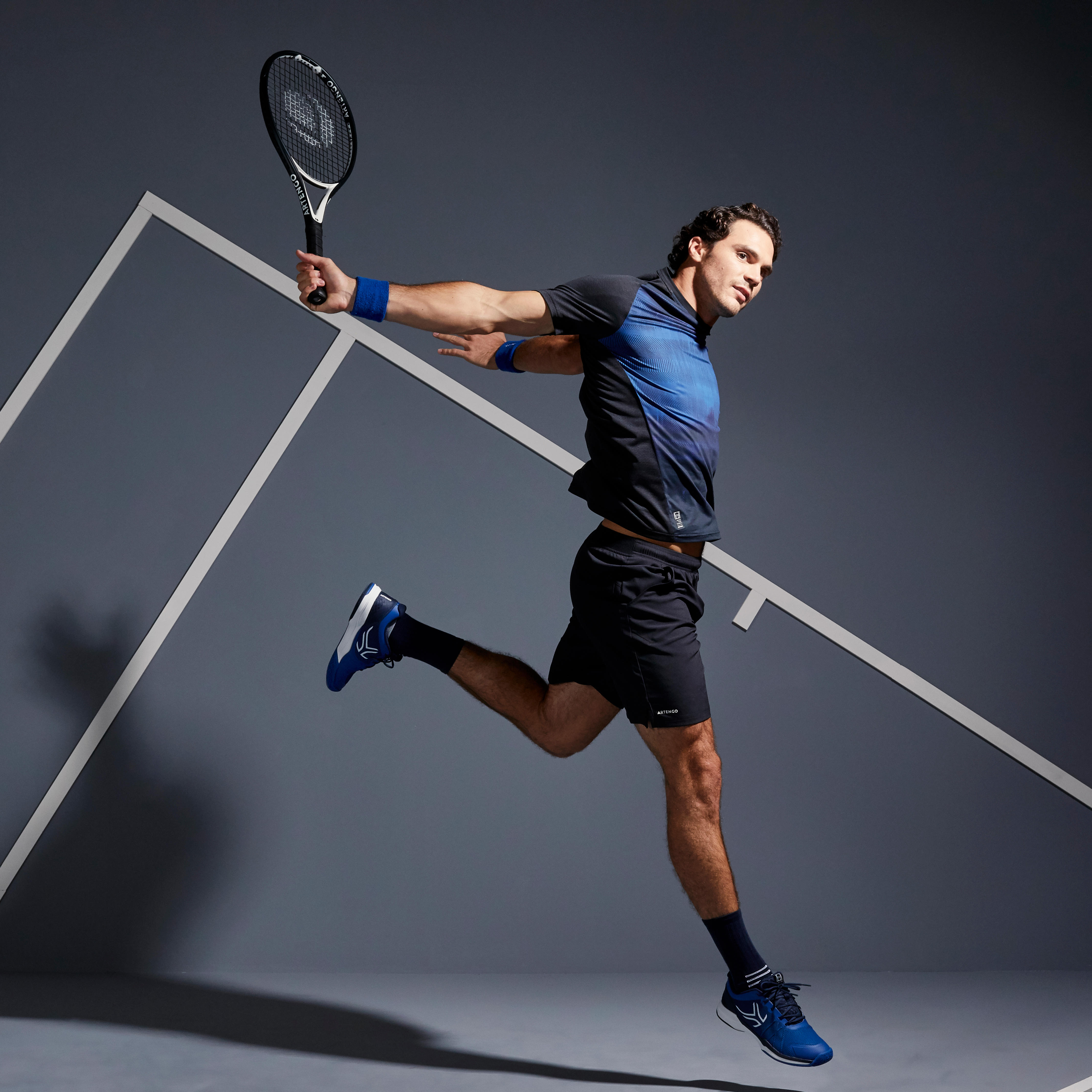 Men's Tennis T-Shirt TTS 500 Dry - Black/Blue - Decathlon