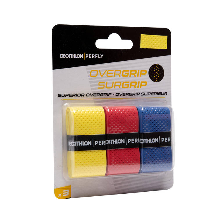 BADMINTON SUPERIOR OVERGRIP X 3 YELLOW RED BLUE