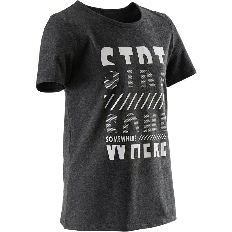 Boys' Recycled Short-Sleeved Gym T-Shirt 100 - Heathered Dark Grey Print