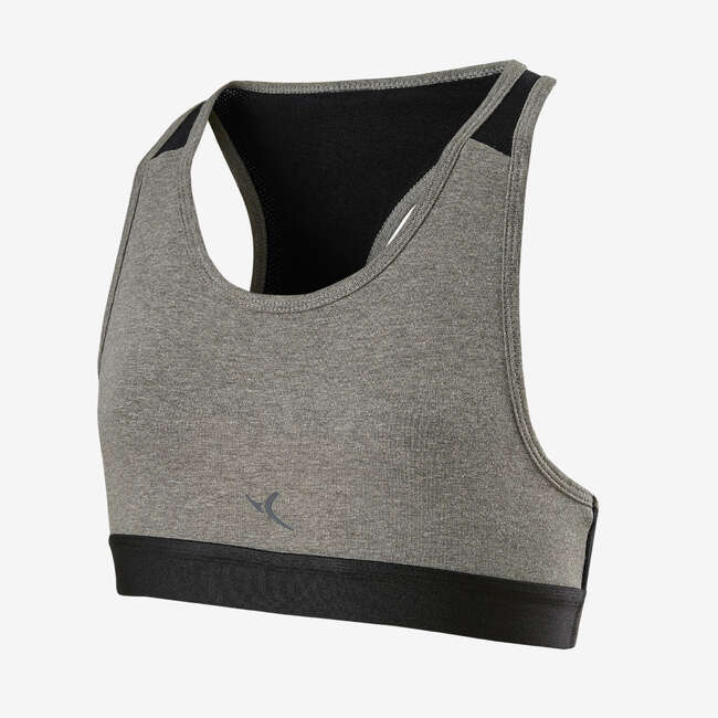 DOMYOS Girls' Gym Crop Top 100 Grey Decathlon