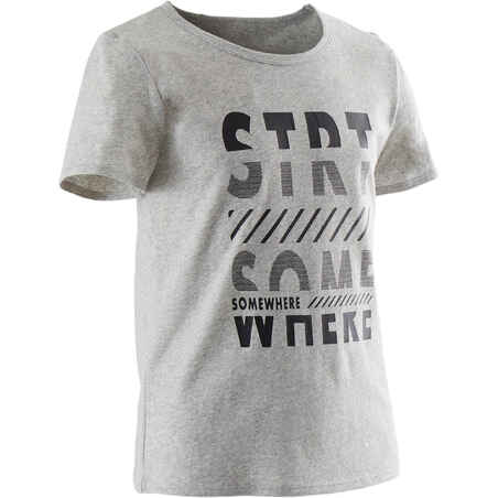 T-Shirt manches courtes recyclé 100 garçon GYM ENFANT gris chiné imprimé