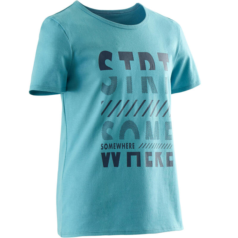 Boys' Short-Sleeved Gym T-Shirt 100 - Sky Blue/Blue Print