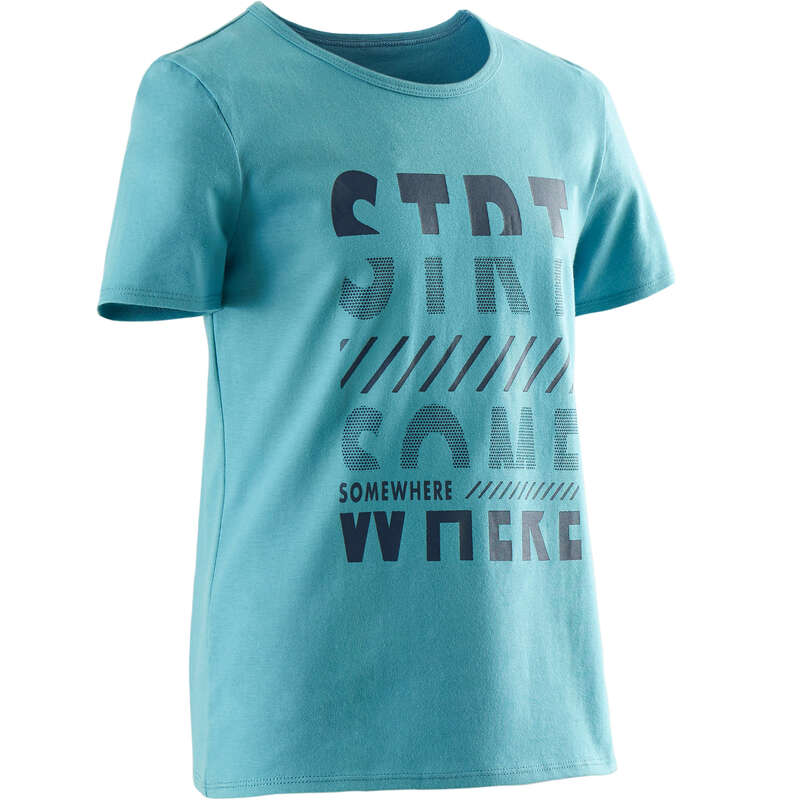 BOY EDUCATIONAL GYM APPAREL Hiking - Boys' Gym T-Shirt 100 Sky Blue DOMYOS - Hiking