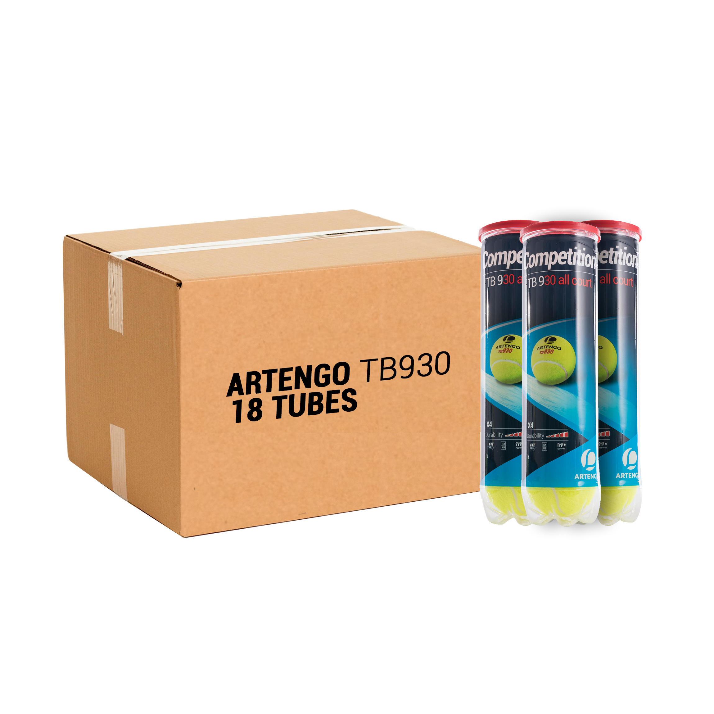 Artengo Tennisbal Competitie Tb930 18 Kokers Met 4 Stuks Geel artengo kopen in de aanbieding