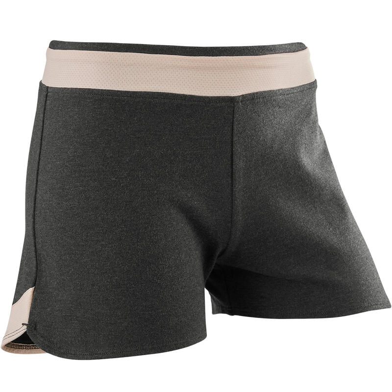 Girls' Breathable Cotton Gym Shorts 500 - Grey Print