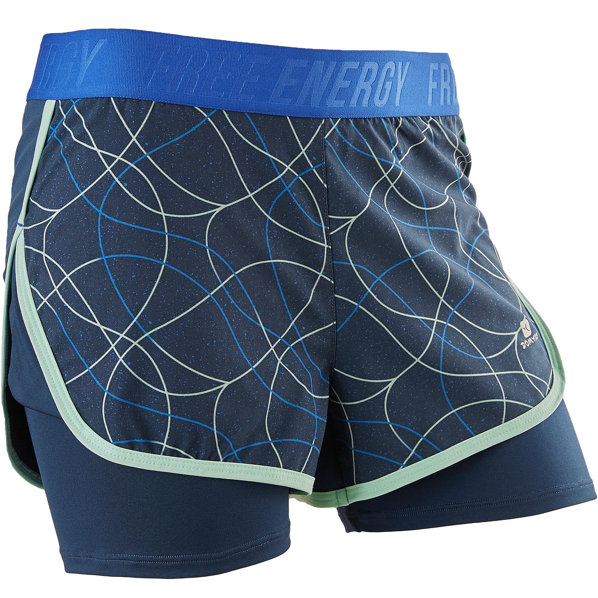DOMYOS W900 Girls' Breathable Gym Shorts - Blue Print