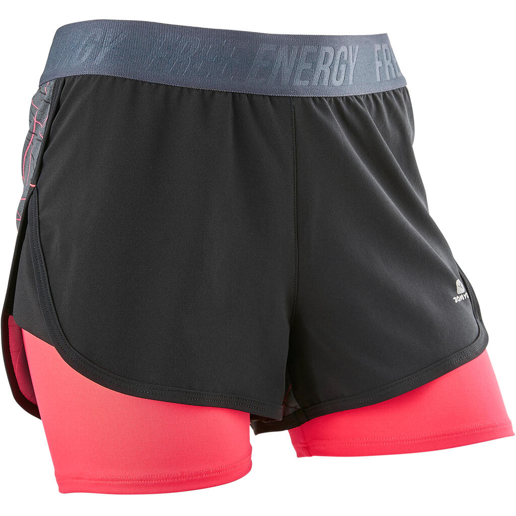 Girls' 2-in-1 Breathable Multisport Shorts - Grey/Pink Print