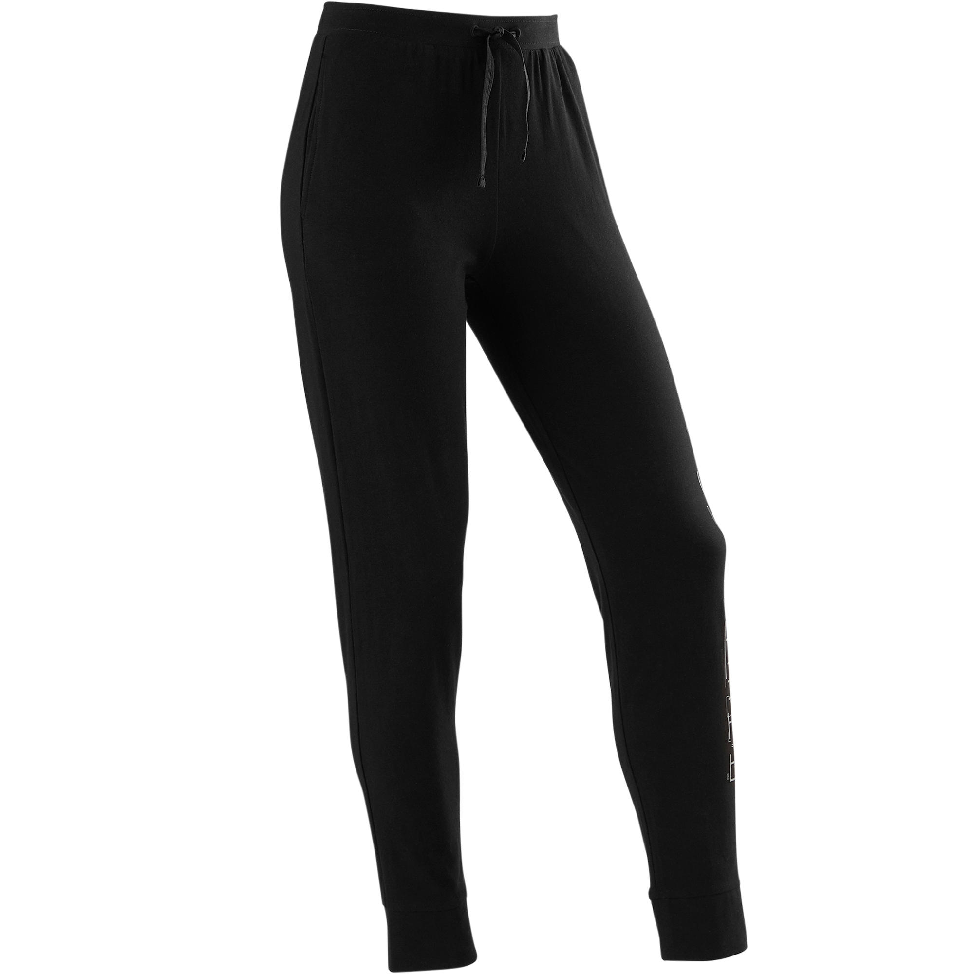 Pantalon l ger Slim 100 fille GYM ENFANT noir imprim Decathlon