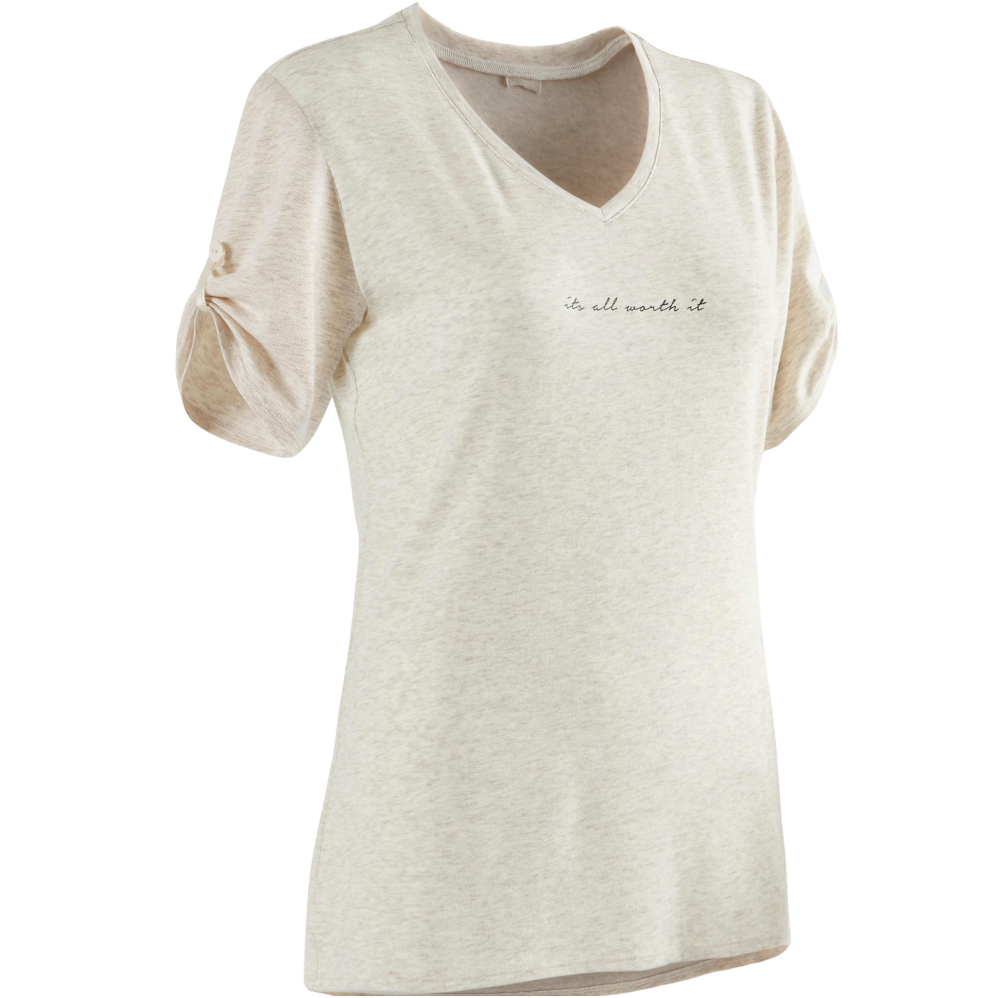 Domyos T Shirt 510 Pilates En Lichte Gym Dames Beige Print domyos kopen in de aanbieding