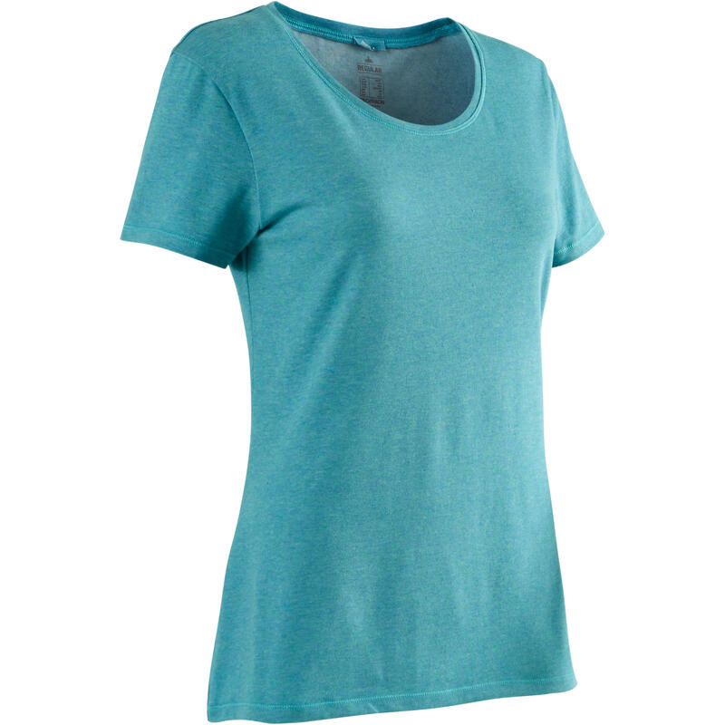 Camiseta Manga Corta Gimnasia Pilates Domyos 500 Regular Mujer Verde