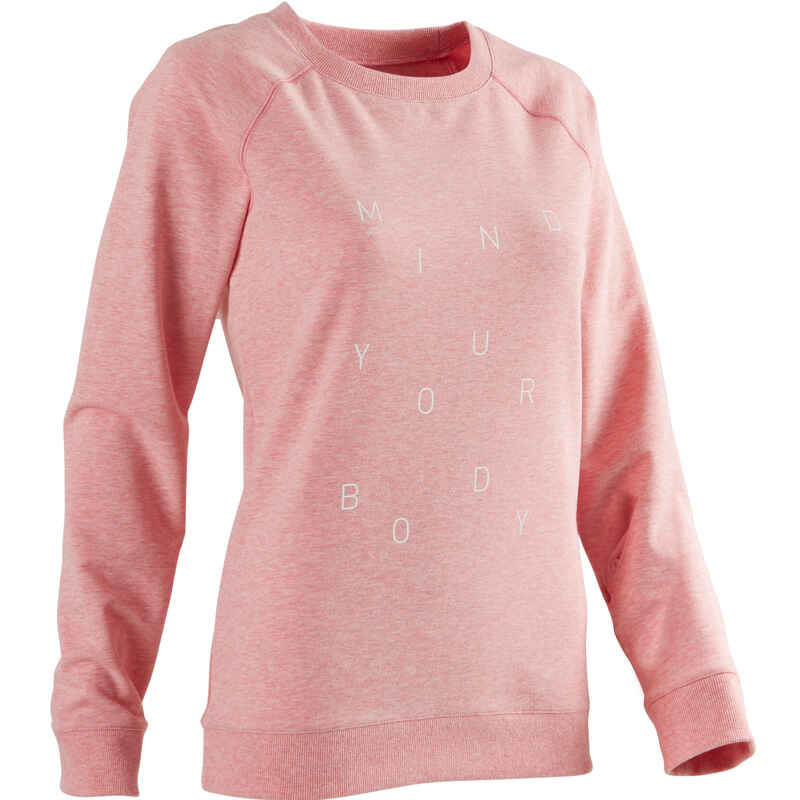 500 Women's Gentle Gym & Pilates Sweatshirt - Pink Print