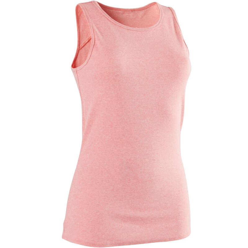 WOMAN T SHIRT LEGGING SHORT Pilates - 500 Gym Tank Top Mottled Pink DOMYOS - Pilates Clothes