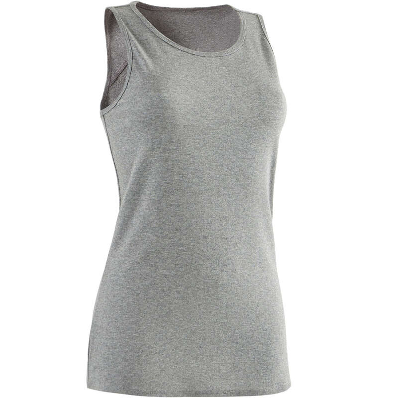 WOMAN T SHIRT LEGGING SHORT Pilates - 500 Gym Tank - Mottled Grey DOMYOS - Pilates Clothes