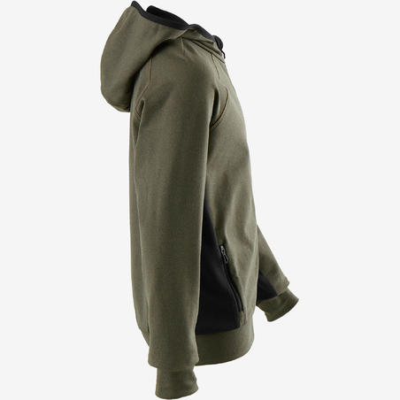 Veste capuche chaude, respirante S900 garçon GYM ENFANT kaki chiné