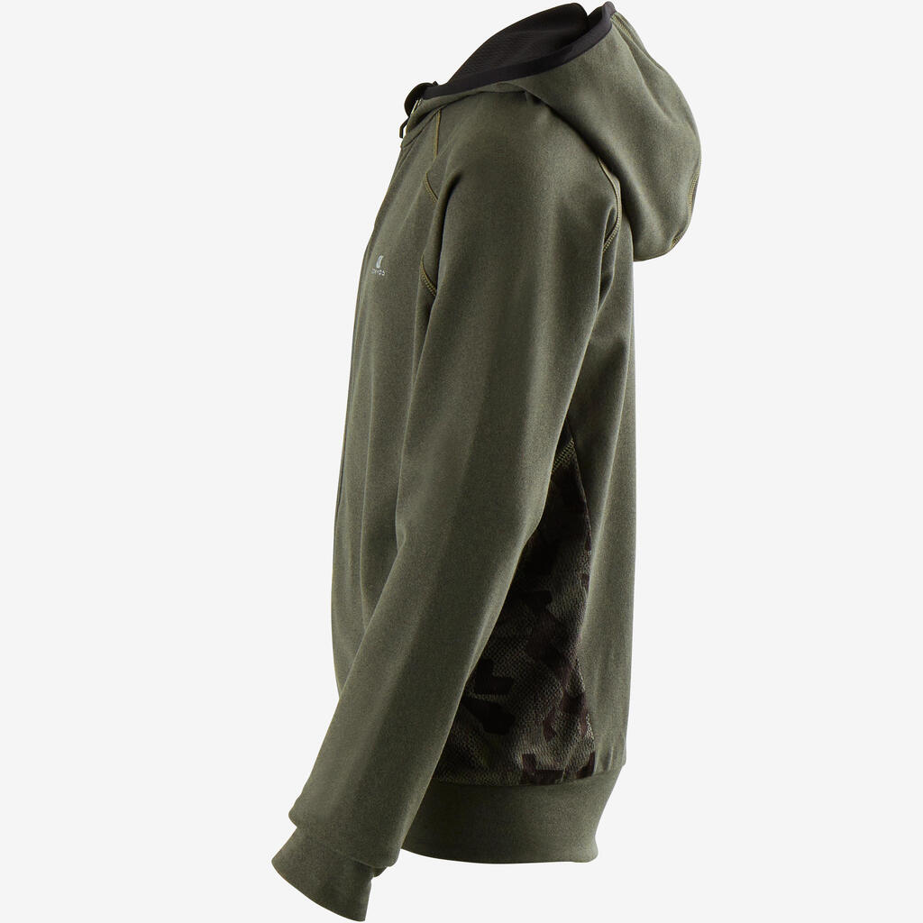 Veste capuche chaude, respirante S900 garçon GYM ENFANT kaki chiné
