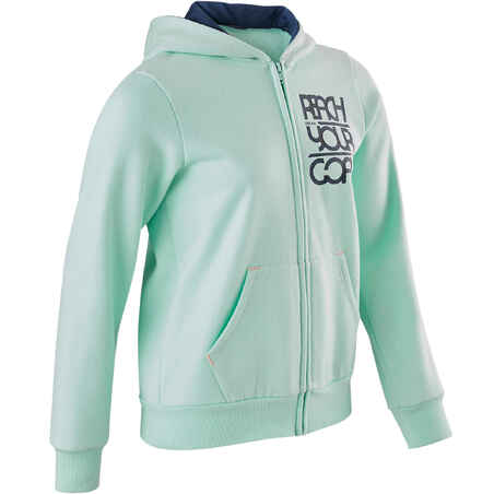 100 Girls' Warm Hooded Gym Jacket - Blue Print