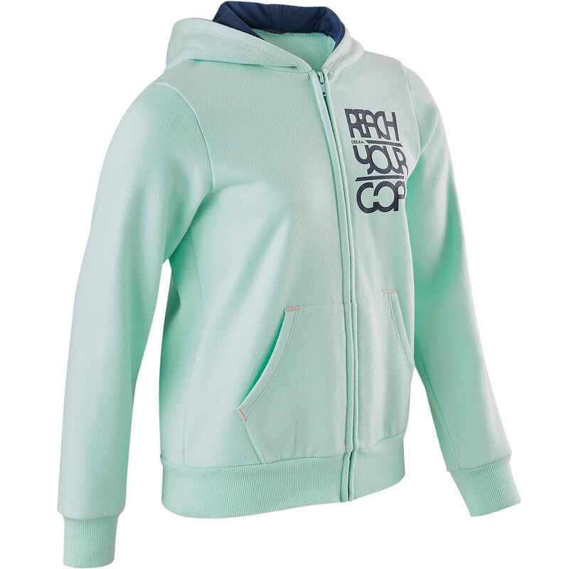 100 Girls' Warm Hooded Gym Jacket - Blue Print