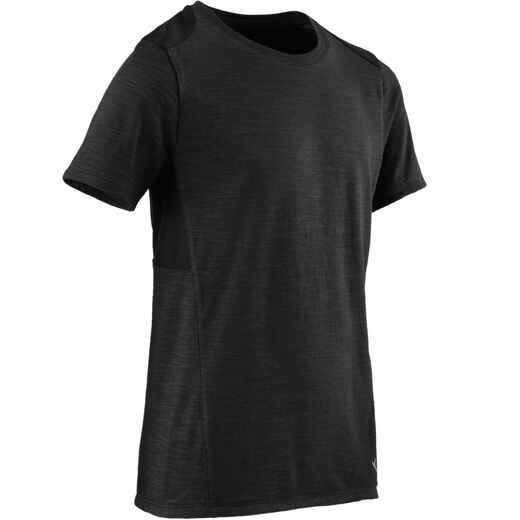 
      500 Boys' Breathable Cotton Short-Sleeved Gym T-Shirt - Black
  