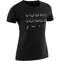 100 Girls' Short-Sleeved Gym T-Shirt - Black Print