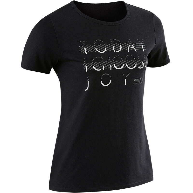 GIRL EDUCATIONAL GYM APPAREL Fitness and Gym - 100 Girls' Gym T-Shirt - Black DOMYOS - Gym Activewear