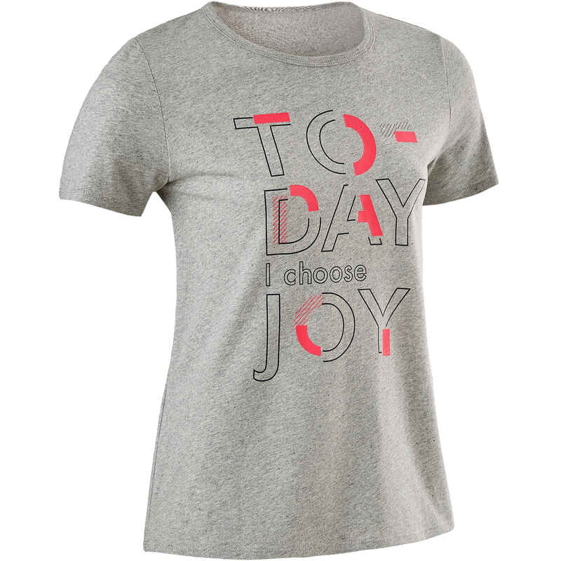 Girls' Short-Sleeved Gym T-Shirt 100 - Mottled Mid Grey Print