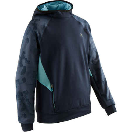 S500 Boys' Warm Breathable Synthetic Hooded Gym Sweatshirt - Blue
