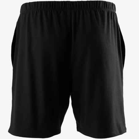 Men's Short Straight-Cut Cotton Fitness Shorts 100 With Key Pocket - Black