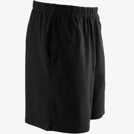 Shorts kurz gerade 100 Fitness Baumwolle mit Schlüsseltasche Herren schwarz 