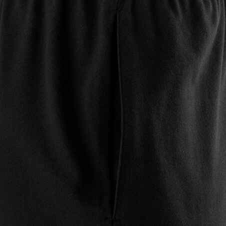 Men's Short Straight-Cut Cotton Fitness Shorts 100 With Key Pocket - Black