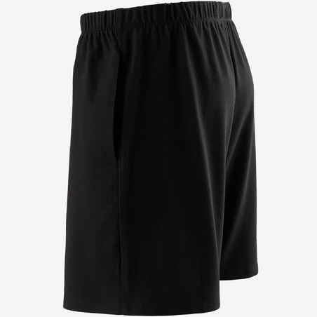 Men's Short Straight-Cut Cotton Fitness Shorts 100 With Key Pocket - Black