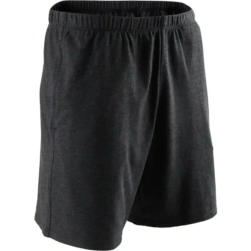 Men's Short Straight-Cut Cotton Fitness Shorts 100 With Key Pocket - Dark Grey