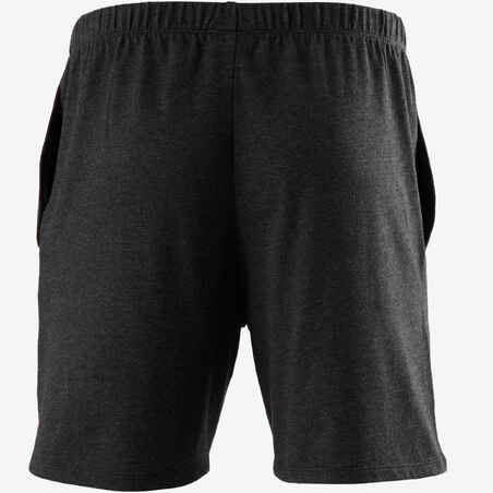 Men's Short Straight-Cut Cotton Fitness Shorts 100 With Key Pocket - Dark Grey