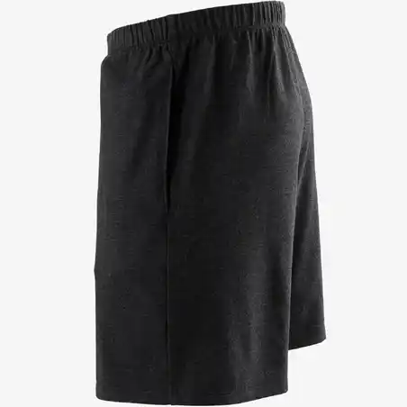 Men's Short Straight-Cut Cotton Fitness Shorts 100 With Key Pocket - Dark Grey