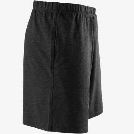 Men's Short Straight-Cut Cotton Fitness Shorts 100 With Key Pocket - Dark Grey