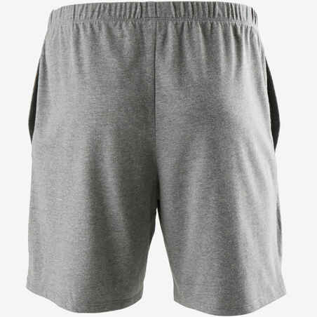 Men's Short Straight-Cut Cotton Fitness Shorts 100 With Key Pocket - Grey