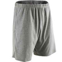 Men's Short Straight-Cut Cotton Fitness Shorts 100 With Key Pocket - Grey